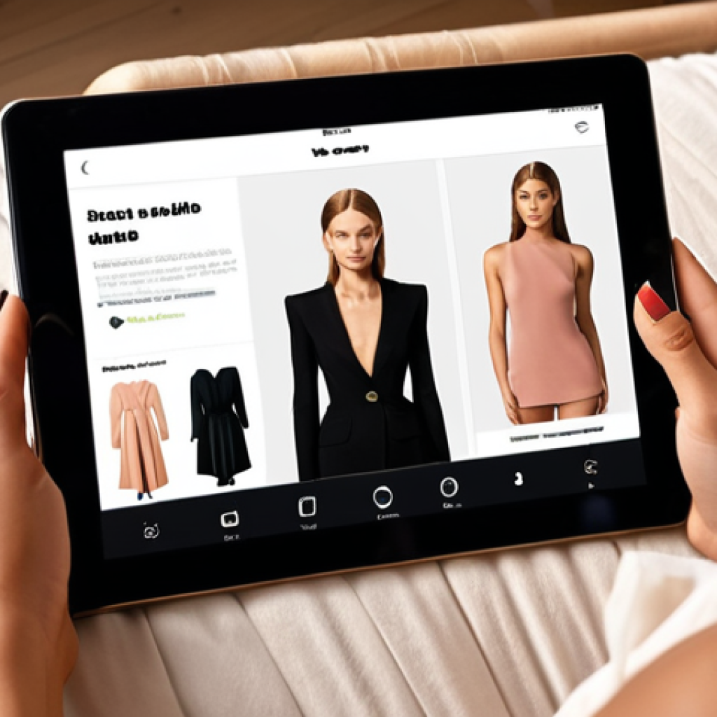 **

Prompt: Modern woman browsing an online store on her tablet, personalized product recommendations displayed. Focus on user interface with AI-driven suggestions. Warm, inviting lighting. Swedish fashion e-commerce website aesthetic.

**